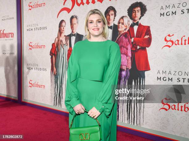 Emerald Fennell at the premiere of "Saltburn" held at The Theatre at Ace Hotel on November 14, 2023 in Los Angeles, California.