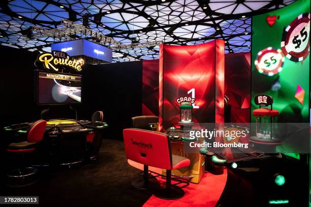 Craps and roulette games at the Macau Gaming Show in Macau, China, on Tuesday, Nov. 14, 2023. Macau's casinos have largely stayed on a recovery path...