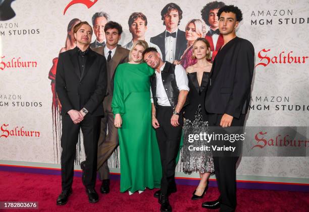 Paul Rhys, Jacob Elordi, Emerald Fennell, Barry Keoghan, Carey Mulligan and Archie Madekwe at the premiere of "Saltburn" held at The Theatre at Ace...