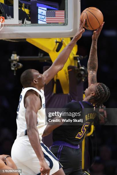 Los Angeles, CA Los Angeles Lakers' Cam Reddish has his shot blocked by Memphis Grizzlies' Bismack Biyombo at Crypto.com Arena on Tuesday, Nov. 14,...