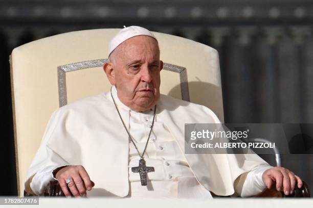 Pope Francis attends his weekly general audience in Saint Peter's square in The Vatican on November 15, 2023.