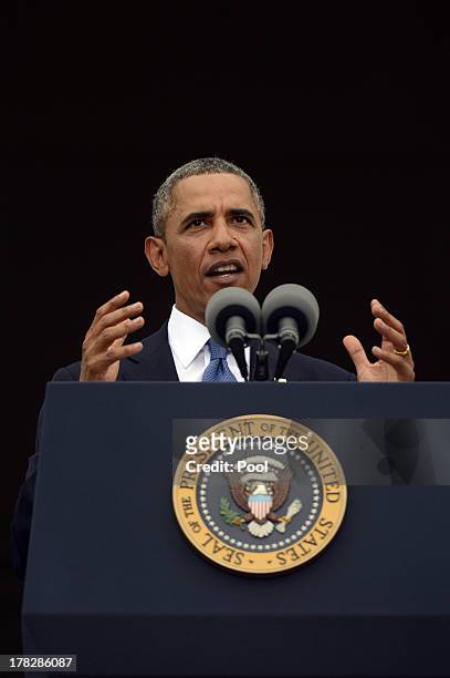 President Barack Obama delivers remarks during the "Let Freedom Ring" commemoration event August 28, 2013 in Washington, DC. The event was to...