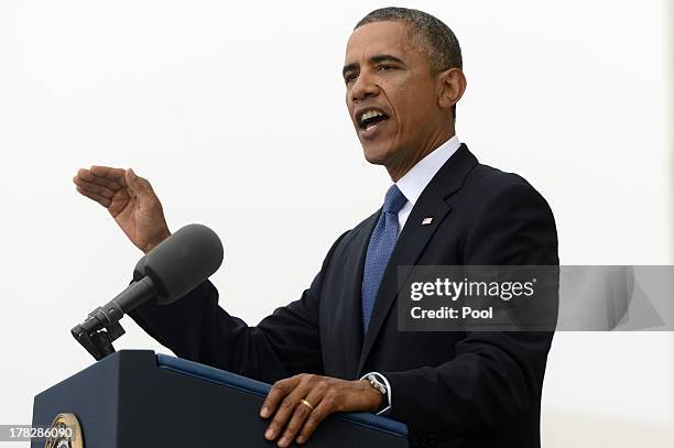 President Barack Obama delivers remarks during the "Let Freedom Ring" commemoration event August 28, 2013 in Washington, DC. The event was to...