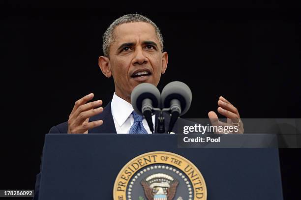 President Barack Obama delivers remarks during the "Let Freedom Ring" commemoration event August 28, 2013 in Washington, DC. The event was to...