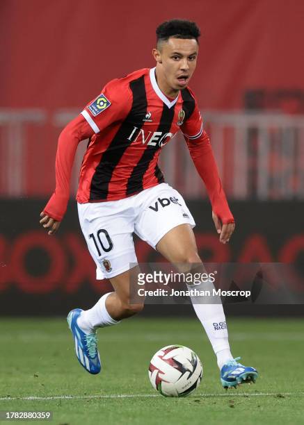 Sofiane Diop of OGC Nice during the Ligue 1 Uber Eats match between OGC Nice and Stade Rennais FC at Allianz Riviera on November 05, 2023 in Nice,...