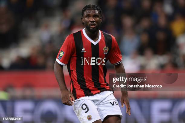 Terem Moffi of OGC Nice during the Ligue 1 Uber Eats match between OGC Nice and Stade Rennais FC at Allianz Riviera on November 05, 2023 in Nice,...