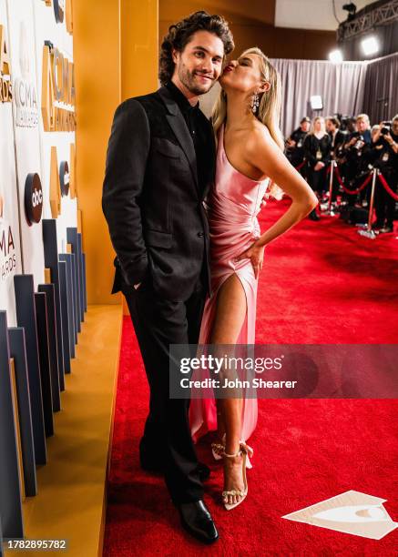 Chase Stokes and Kelsea Ballerini attend the 57th Annual Country Music Association Awards at Bridgestone Arena on November 08, 2023 in Nashville,...