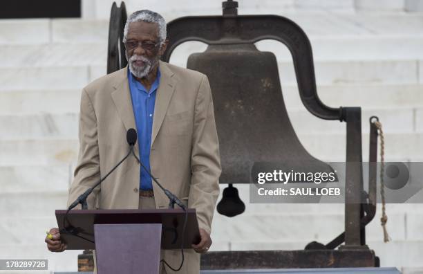 Basketball legend Bill Russell speaks during the Let Freedom Ring Commemoration and Call to Action marking the 50th anniversary of the March on...