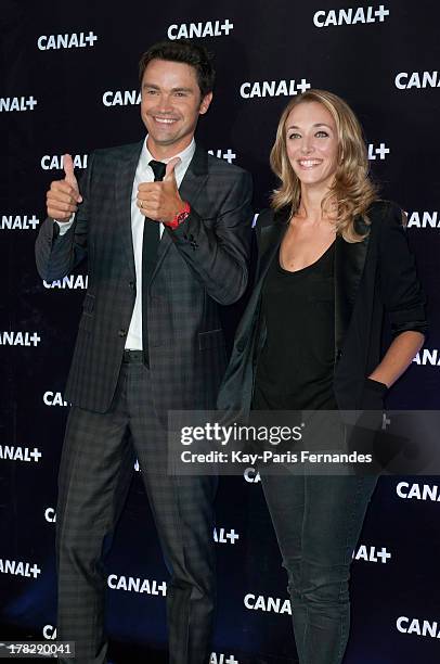 Thomas Senecal and Laurie Lelhostal at the 'Rentree De Canal +' photocall at Porte De Versailles on August 28, 2013 in Paris, France.