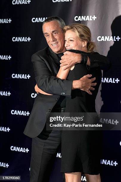 French television producer Thierry Ardisson and Margot Laffite at the 'Rentree De Canal +' photocall at Porte De Versailles on August 28, 2013 in...