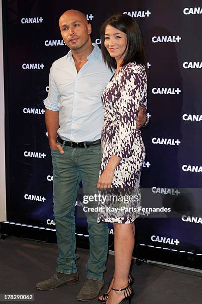 Jeannette Bougrab and Eric Judor at the 'Rentree De Canal +' photocall at Porte De Versailles on August 28, 2013 in Paris, France.