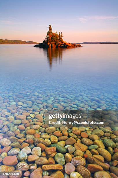 autumn sunset on a tiny island - lake superior stock pictures, royalty-free photos & images