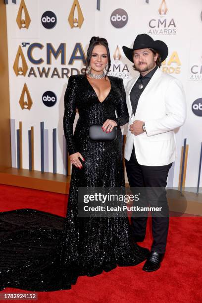 Renee Blair and Jordan Schmidt attend the 57th Annual CMA Awards at Bridgestone Arena on November 08, 2023 in Nashville, Tennessee.