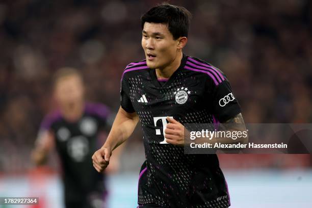 Kim Min-Jae of FC Bayern München looks on during the UEFA Champions League match between FC Bayern München and Galatasaray A.S. At Allianz Arena on...