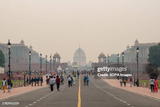 Rashtrapati Bhavan near Raisina Hill is engulfed in a layer of smog after the Diwali festival. Delhi's air quality has worsened due to the fireworks...