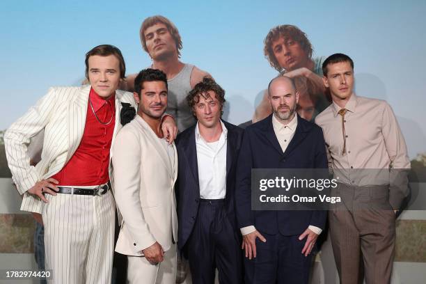 Actors Stanley Simons, Zac Efron, Jeremy Allen White, Sean Durkin and Harris Dickinson pose during "The Iron Claw Dallas" premiere at The Texas...