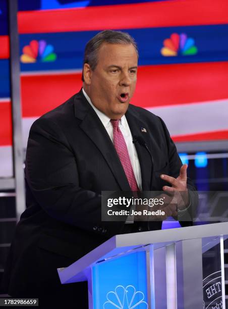 Republican presidential candidate former New Jersey Gov. Chris Christie speaks during the NBC News Republican Presidential Primary Debate at the...