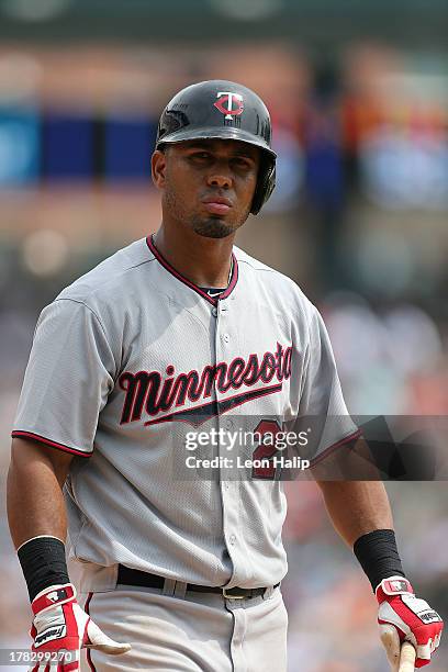 Wilkin Ramirez of the Minnesota Twins bats during the sixth inning of the game against the Detroit Tigers at Comerica Park on August 22, 2013 in...