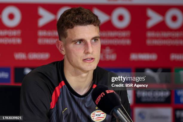 Guus Til of PSV during the press conference during the Dutch Eredivisie match between PSV and AFC Ajax at Philips Stadion on October 29, 2023 in...