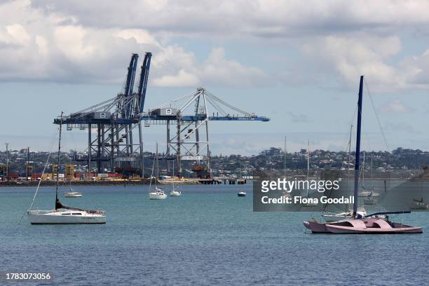 General view of the Ports of Auckland on November 09, 2023 in Auckland, New Zealand. New Zealand voted in a general election in October that saw the...
