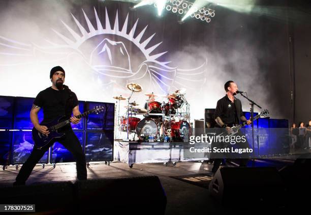Volbeat performs during the Rock Allegiance Tour at Freedom Hill Amphitheater on August 28, 2013 in Sterling Heights, Michigan.