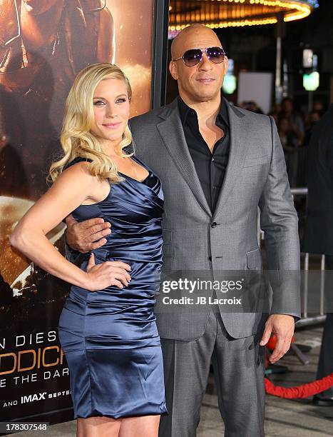 Katee Sackhoff and Vin Diesel attends the 'Riddick' premiere on August 28, 2013 in Westwood, California.