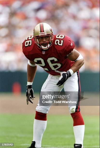 Defensive back Rod Woodson of the San Francisco 49ers looks on during a game against the New Orleans Saints at 3Com Park in San Francisco,...