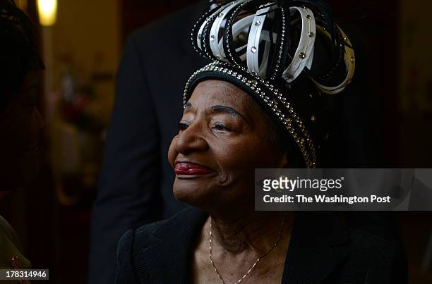 Christine King Farris, sister of Dr. Martin Luther King, Jr., arrives for an interfaith service held at the Shiloh Baptist Church to celebrate the...