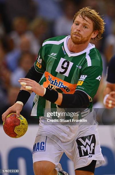 Manuel Spaeth of Goeppingen in action during the DKB Bundesliga game between SG Flensburg Handewitt and Frisch Auf Goeppingen at the Flens arena on...