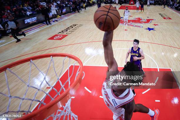 Jalen Green of the Houston Rockets dunks the ball against the Los Angeles Lakers during the first half at Toyota Center on November 08, 2023 in...