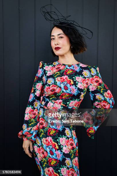 Melissa Leong poses for a photo during 2023 Oaks Day at Flemington Racecourse on November 09, 2023 in Melbourne, Australia.