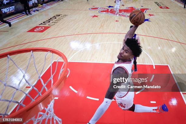 Jalen Green of the Houston Rockets dunks the ball against the Los Angeles Lakers during the first half at Toyota Center on November 08, 2023 in...