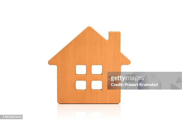 wood home icon on white background - agen stock pictures, royalty-free photos & images