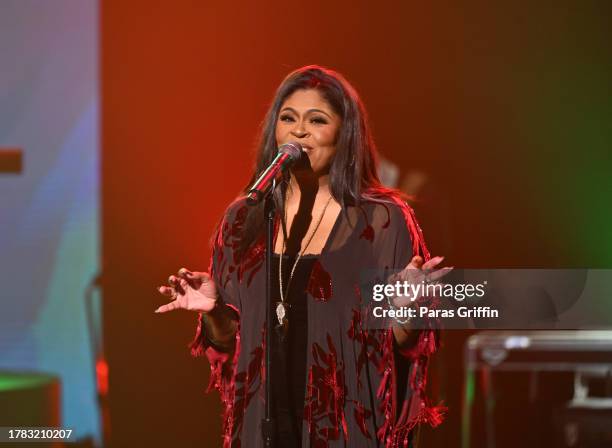 Singer Kim Burrell performs onstage during 2023 ESSENCE Holiday Special at Riverside EpiCenter on November 08, 2023 in Austell, Georgia.