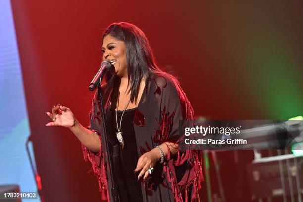 Singer Kim Burrell performs onstage during 2023 ESSENCE Holiday Special at Riverside EpiCenter on November 08, 2023 in Austell, Georgia.