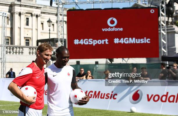 Ex Arsenal legend Tony Adams and Ex Tottenham Hostspur legend Ledley King during the Vodafone 4G Goes Live Launch at Trafalgar Sqaure on August 29,...