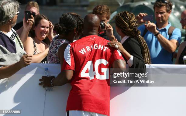 Ex Arsenal legend Ian Wright during the Vodafone 4G Goes Live Launch at Trafalgar Sqaure on August 29, 2013 in London, United Kingdom. Vodafone kicks...