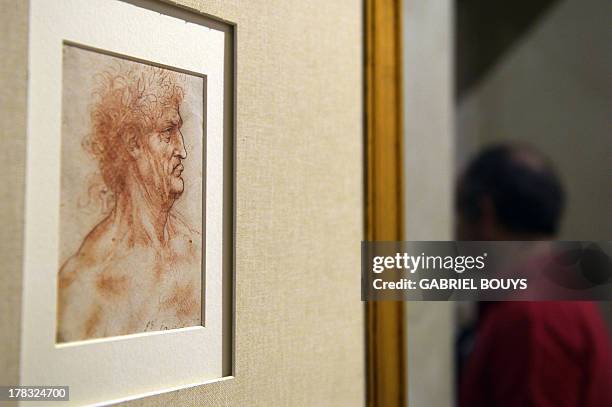 Picture shows a drawing by Leonardo da Vinci, on August 29, 2013 in Venice. Fifty-two drawings by Renaissance genius Leonardo da Vinci are going on...