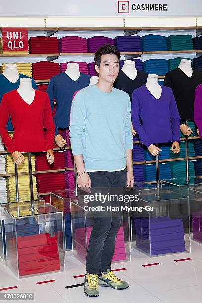 South Korean actor Kim Ji-Hoon attends during the "Uniqlo" 2013 F/W Silk/Cashmere Project press event at Gangnam Uniqlo Store on August 29, 2013 in...