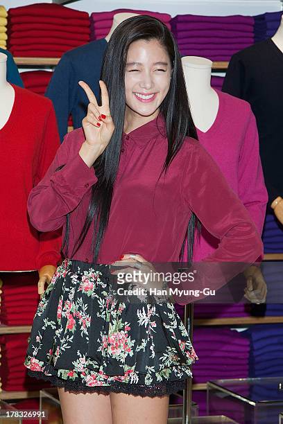 South Korean actress Clara attends during the "Uniqlo" 2013 F/W Silk/Cashmere Project press event at Gangnam Uniqlo Store on August 29, 2013 in...
