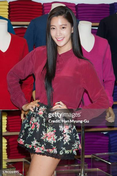 South Korean actress Clara attends during the "Uniqlo" 2013 F/W Silk/Cashmere Project press event at Gangnam Uniqlo Store on August 29, 2013 in...