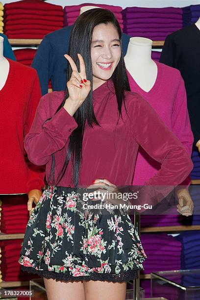 South Korean actress Clara attends during the "Uniqlo" 2013 F/W Silk/Cashmere Project press event at Gangnam Uniqlo Store on August 29, 2013 in...