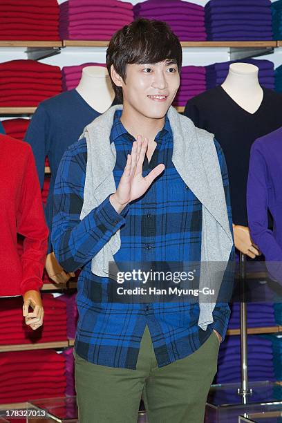 Singer John Park attends during the "Uniqlo" 2013 F/W Silk/Cashmere Project press event at Gangnam Uniqlo Store on August 29, 2013 in Seoul, South...