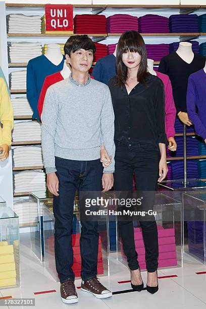 South Korean director Bae Doo-Han and actress Bae Doo-Na attend during the "Uniqlo" 2013 F/W Silk/Cashmere Project press event at Gangnam Uniqlo...