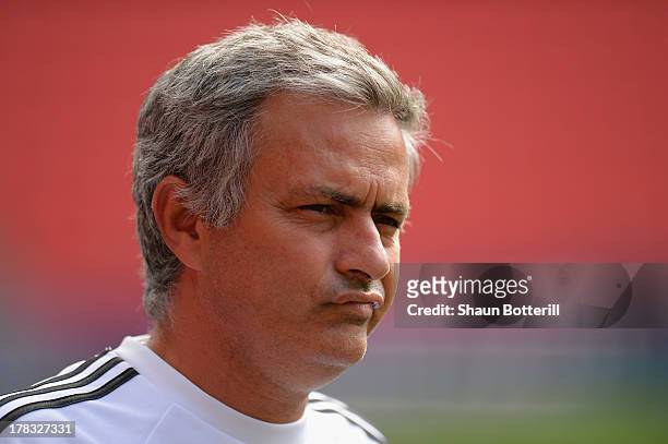 Jose Mourinho the Chelsea coach during a training session prior to the UEFA Super Cup match between FC Bayern Munchen and Chelsea at Stadion Eden on...