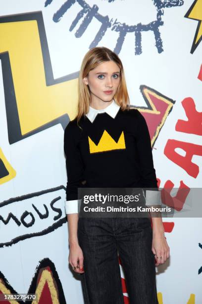 Natalia Dyer attends the alice + olivia By Stacey Bendet X Jean-Michel Basquiat Launch Party at Highline Stages on November 08, 2023 in New York City.