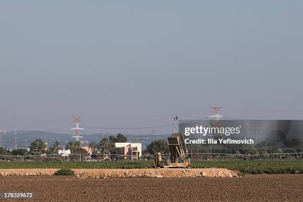 Iron Dome missile battery seen in industrial area of Haifa as tension surrounding the Syrian crisis escalates on August 29, 2013 in Haifa, Israel....