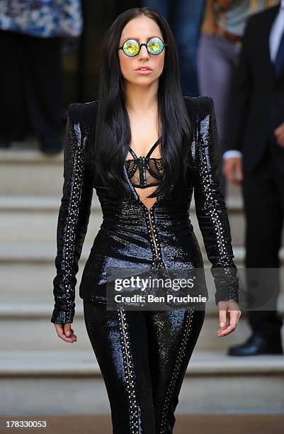 Lady Gaga sighted departing her hotel on August 29, 2013 in London, England.