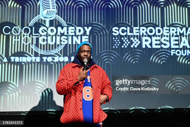 Michael Che performs onstage during The Scleroderma Research Foundation's Cool Comedy Hot Cuisine: A Tribute to Bob Saget at Edison Ballroom on...