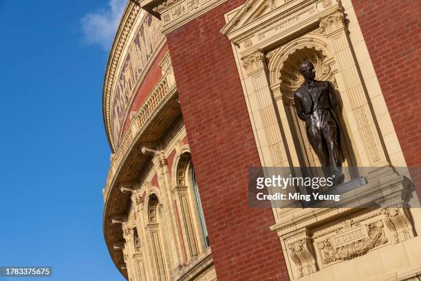 Bronze sculpture of the late Prince Philip at Royal Albert Hall on November 15, 2023 in London, England. The bronze sculptures of the late Queen...